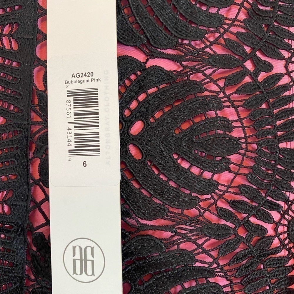 Alton gray bubble gum pink dress with black lace 6 - Picture 6 of 8